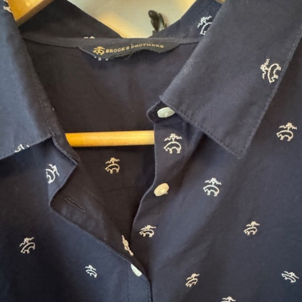 Brooks Brother Navy Collared Long Sleeve Shirt size 10 - Picture 2 of 3